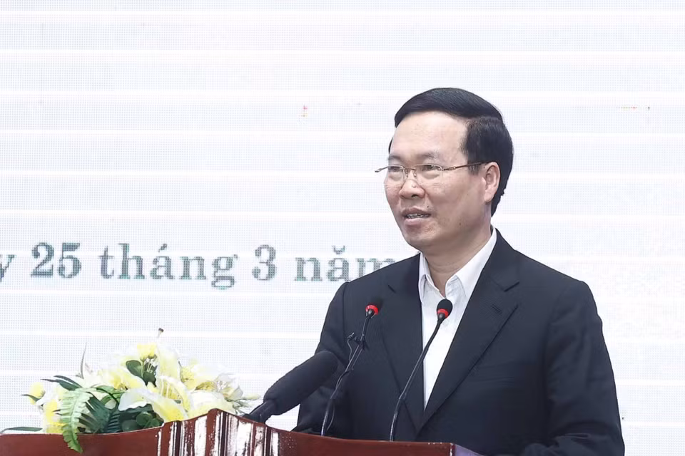 Chủ tịch nước Võ Văn Thưởng phát biểu tại buổi họp mặt. (Ảnh: Thống Nhất/TTXVN)