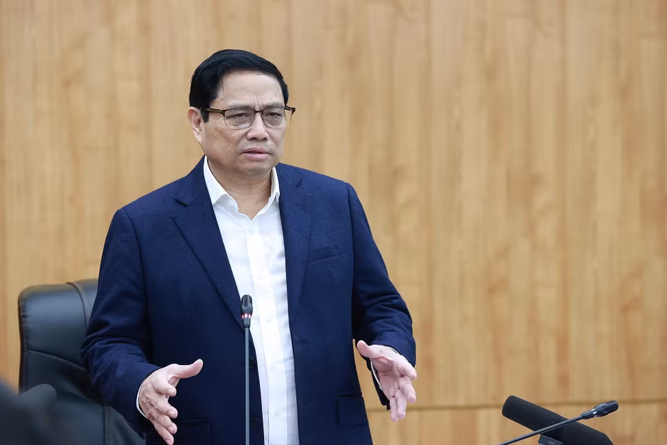 Thủ tướng Phạm Minh Chính phát biểu tại buổi làm việc với lãnh đạo chủ chốt tỉnh Hải Dương. (Ảnh: Dương Giang/TTXVN)