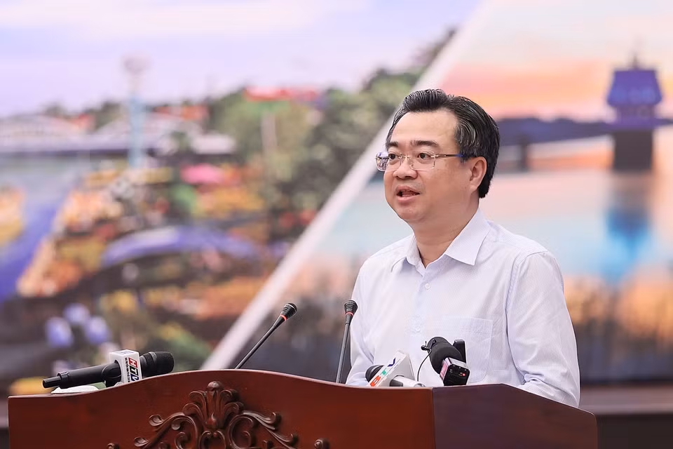 Bộ trưởng Bộ Xây dựng Nguyễn Thanh Nghị tham luận tại hội nghị. (Ảnh: Dương Giang/TTXVN)