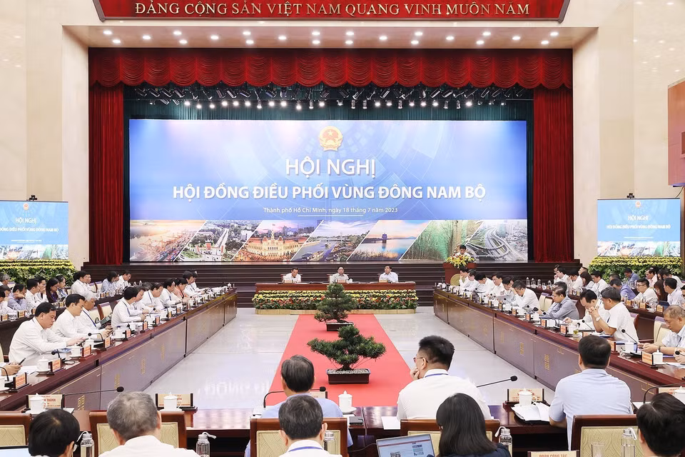 Quang cảnh Hội nghị Hội đồng Điều phối Vùng Đông Nam Bộ. (Ảnh: Dương Giang/TTXVN)