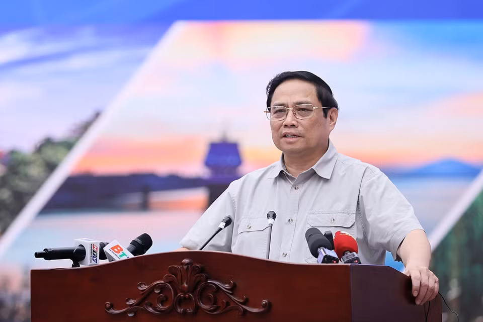 Hình ảnh Thủ tướng Phạm Minh Chính phát biểu chỉ đạo hội nghị. (Ảnh: Dương Giang/TTXVN)