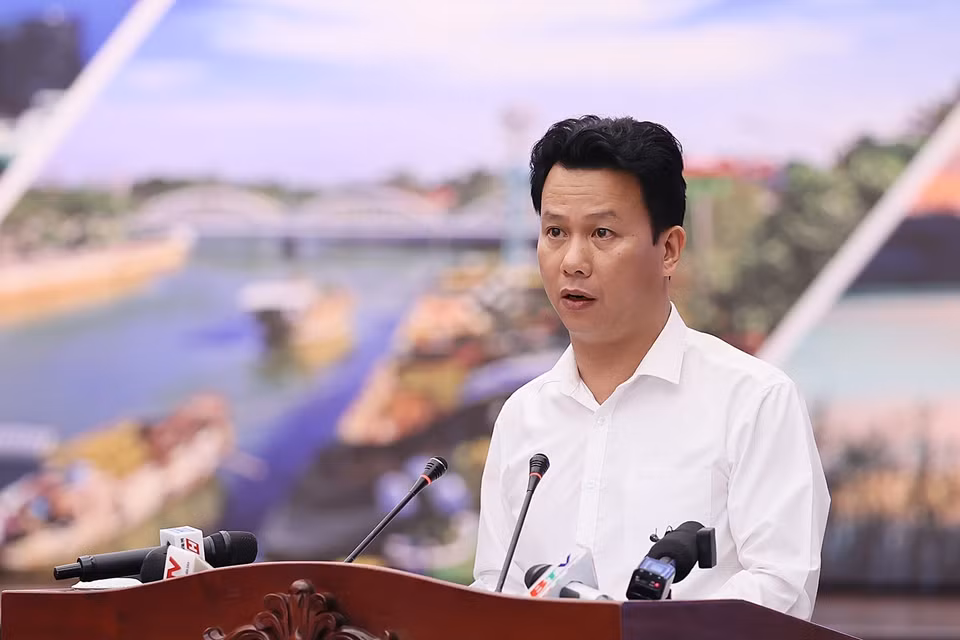 Bộ trưởng Bộ Tài nguyên và Môi trường Đặng Quốc Khánh tham luận tại hội nghị. (Ảnh: Dương Giang/TTXVN)