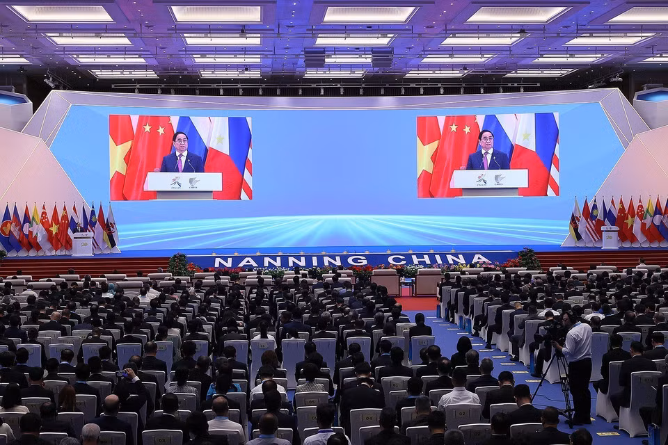Thủ tướng Phạm Minh Chính phát biểu tại Lễ khai mạc CAEXPO và CABIS lần thứ 20. (Ảnh: Dương Giang/TTXVN)