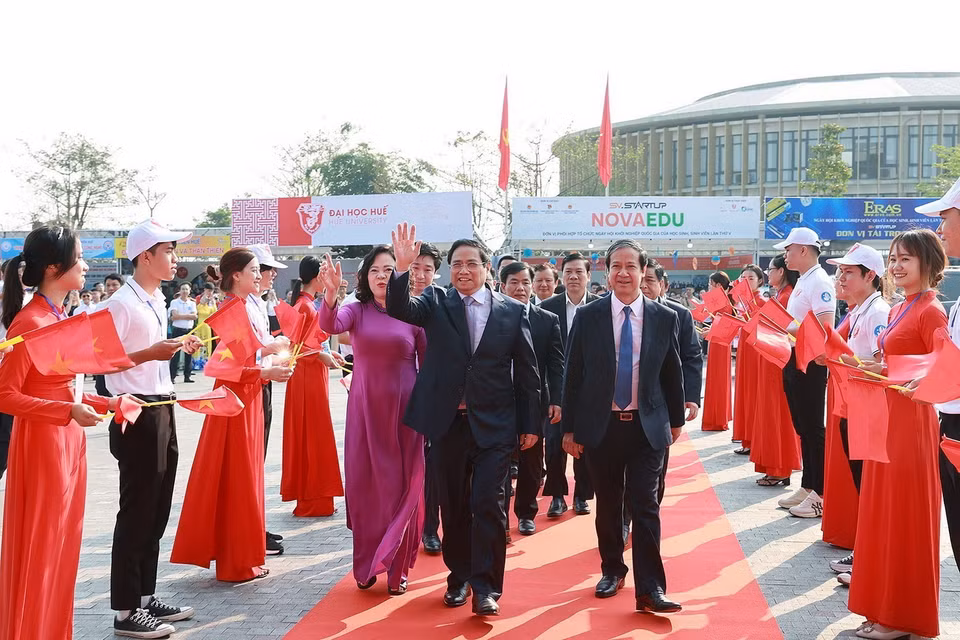 Thủ tướng dự lễ khai mạc Ngày hội Khởi nghiệp quốc gia của học sinh, sinh viên lần thứ V. (Ảnh: Dương Giang/TTXVN)