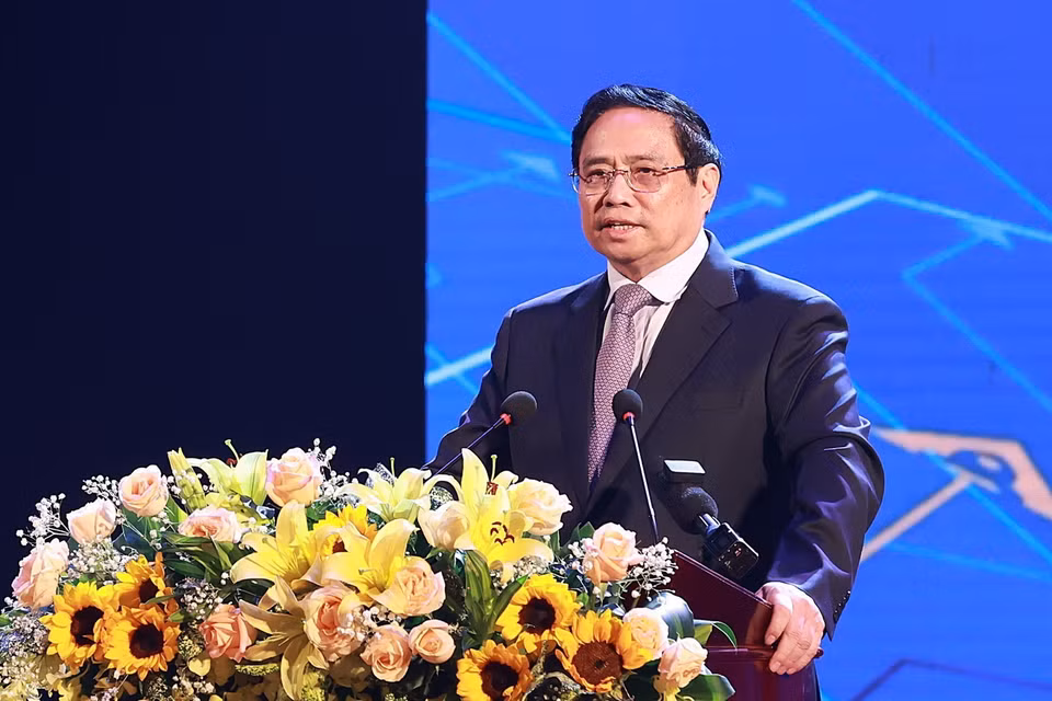 Thủ tướng Phạm Minh Chính phát biểu tại lễ khai mạc Ngày hội Khởi nghiệp quốc gia của học sinh, sinh viên lần thứ V. (Ảnh: Dương Giang/TTXVN) 