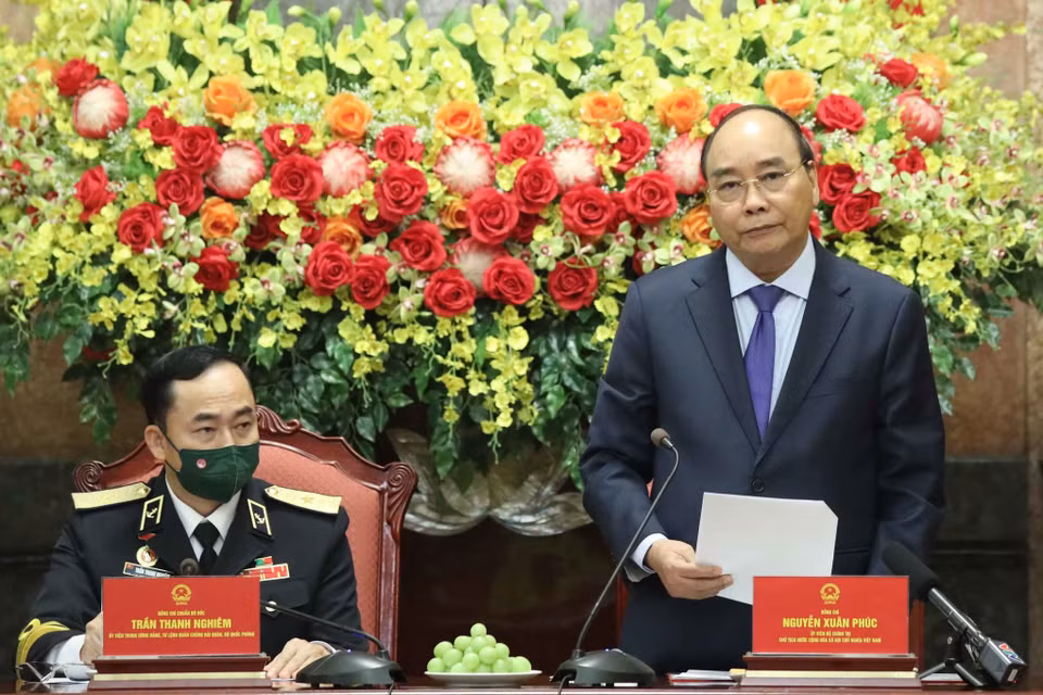 Chủ tịch nước Nguyễn Xuân Phúc phát biểu tại buổi gặp mặt. (Ảnh: Thống Nhất/TTXVN)