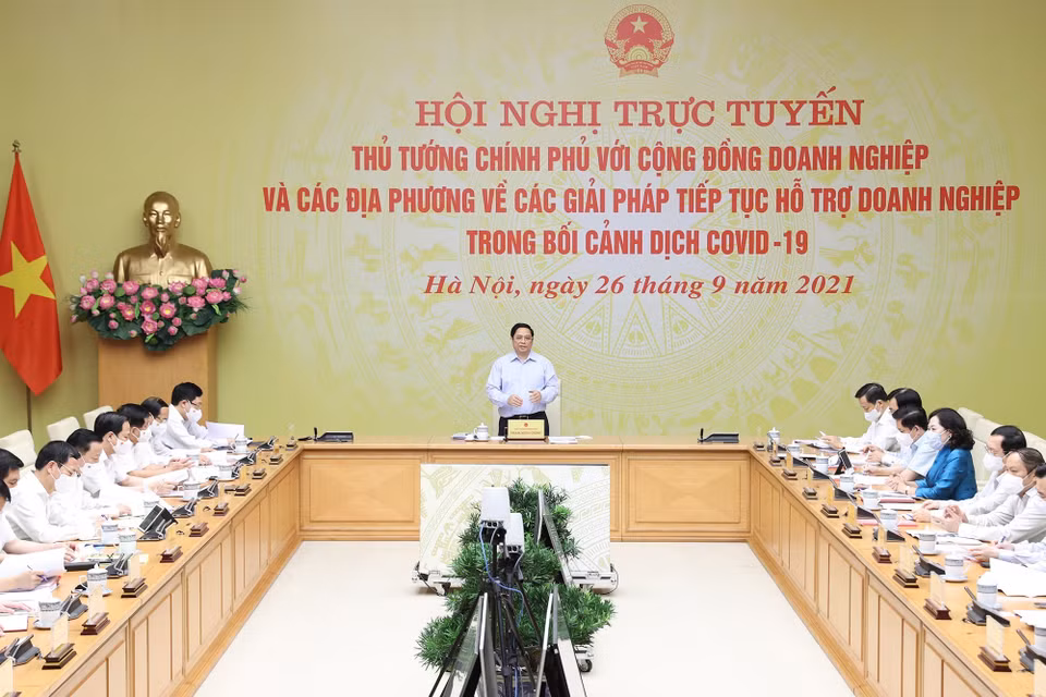 Thủ tướng Phạm Minh Chính chủ trì hội nghị. (Ảnh: Dương Giang/TTXVN)