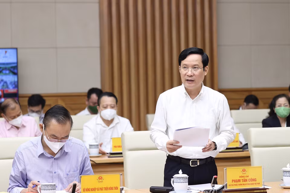 Ông Phạm Tấn Công, Chủ tịch Phòng Thương mại và Công nghiệp Việt Nam phát biểu. (Ảnh: Dương Giang/TTXVN)