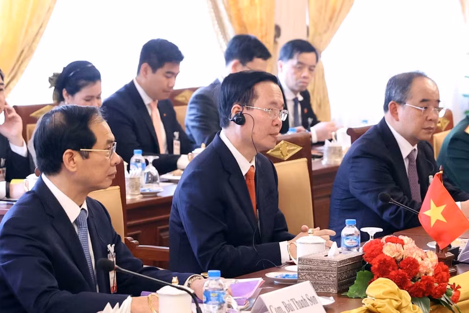 Chủ tịch nước Võ Văn Thưởng phát biểu tại hội đàm. (Ảnh: Thống Nhất/TTXVN)