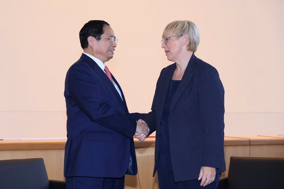 Thủ tướng Phạm Minh Chính gặp Tổng thống Slovenia Natasa Pirc Musar. (Ảnh: Dương Giang/TTXVN)