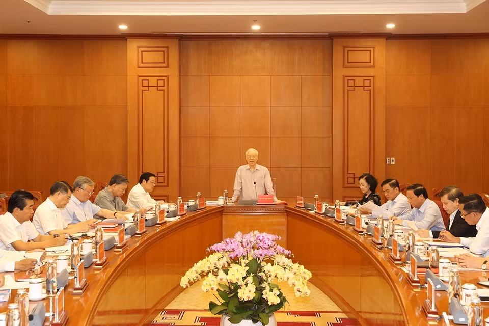 Tổng Bí thư Nguyễn Phú Trọng phát biểu chỉ đạo cuộc họp. (Ảnh: Trí Dũng/TTXVN)