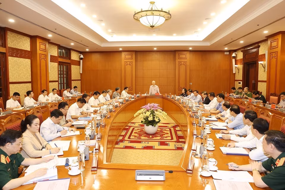 Tổng Bí thư Nguyễn Phú Trọng phát biểu chỉ đạo cuộc họp.(Ảnh: Trí Dũng/TTXVN)