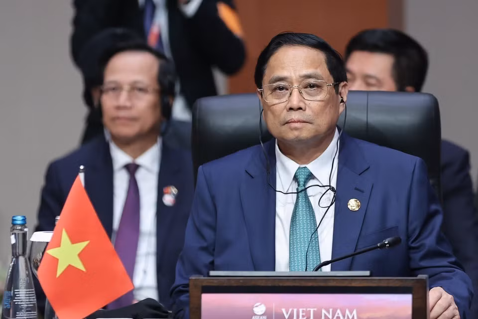 Thủ tướng Phạm Minh Chính phát biểu tại Hội nghị Cấp cao Đặc biệt ASEAN-Canada. (Ảnh: Dương Giang/TTXVN)