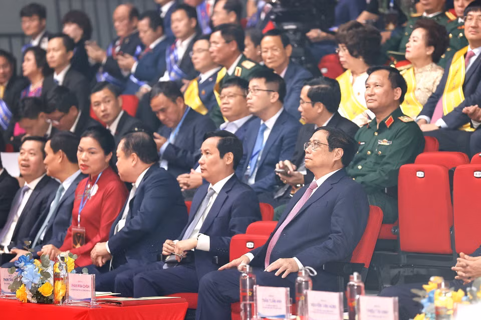 Thủ tướng Phạm Minh Chính và các đại biểu tại lễ kỷ niệm. (Ảnh: Dương Giang/TTXVN)
