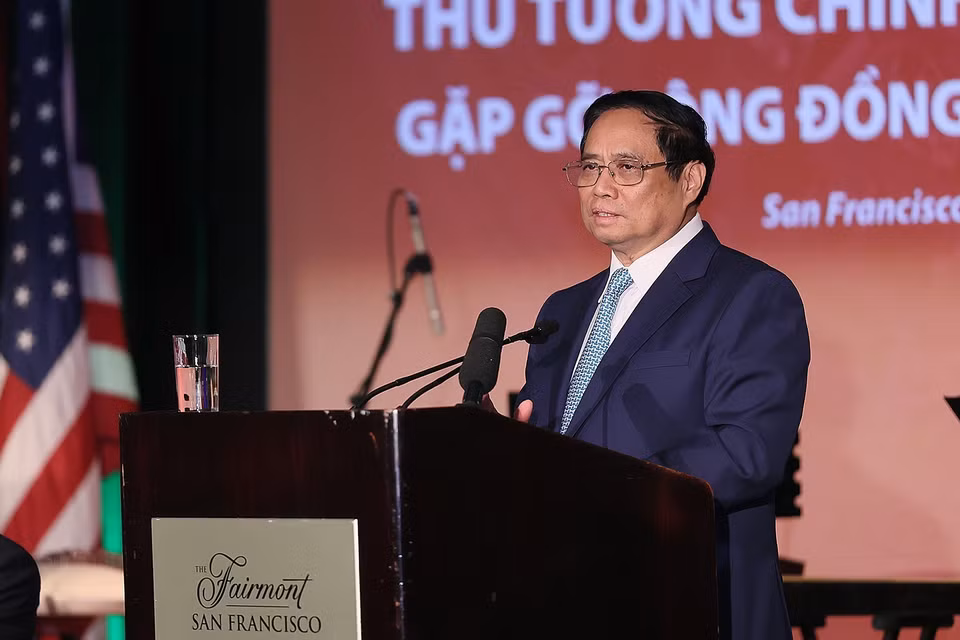 Thủ tướng Phạm Minh Chính thăm hỏi Cộng đồng Người Việt Nam tại Hoa Kỳ. (Ảnh: Dương Giang/TTXVN)