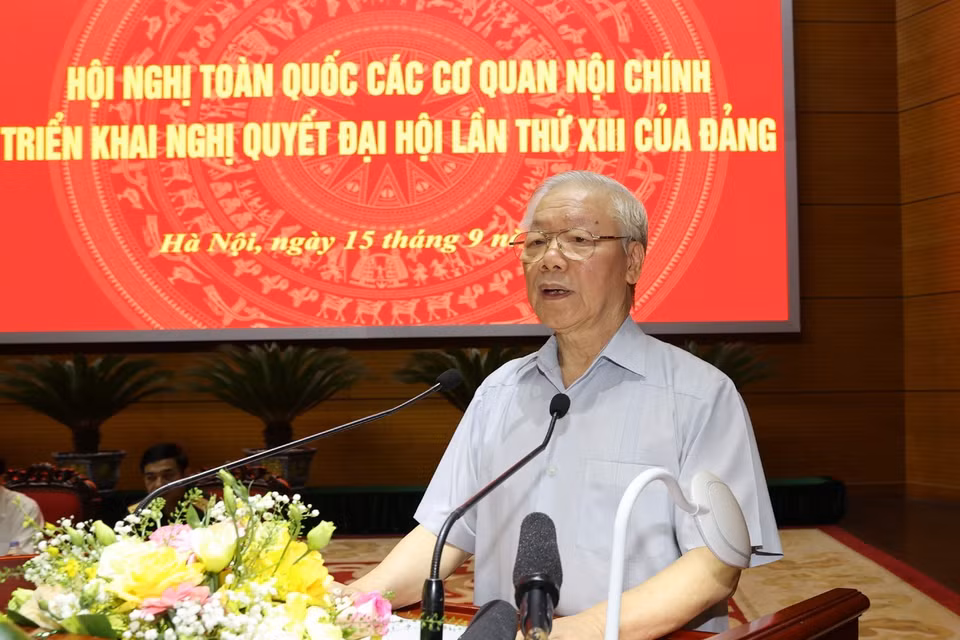 Tổng Bí thư Nguyễn Phú Trọng phát biểu chỉ đạo hội nghị. (Ảnh: Trí Dũng/TTXVN)