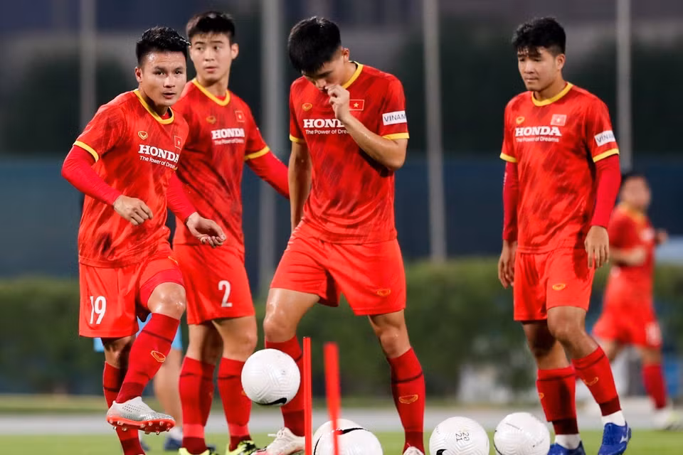 Tiền vệ Quang Hải tại buổi tập. 