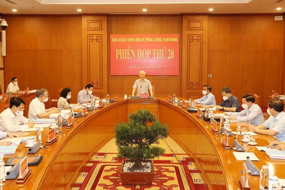 Sáng 5/8, tại Trụ sở Trung ương Đảng, Ban Chỉ đạo Trung ương về phòng, chống tham nhũng tổ chức Phiên họp thứ 20 dưới sự chủ trì của Tổng Bí thư Nguyễn Phú Trọng, Trưởng Ban Chỉ đạo. (Ảnh: Trí Dũng/TTXVN)