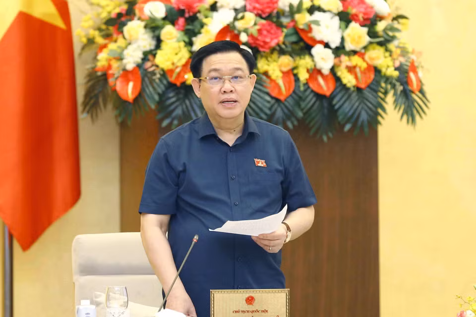 Chủ tịch Quốc hội Vương Đình Huệ phát biểu tại cuộc họp về công tác chuẩn bị cho Kỳ họp thứ nhất, Quốc hội khóa XV. (Ảnh: Doãn Tấn/TTXVN)