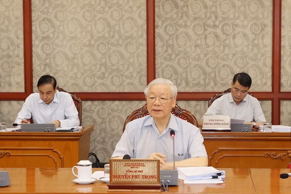 Tổng Bí thư Nguyễn Phú Trọng chủ trì cuộc họp. (Ảnh: Trí Dũng/TTXVN)