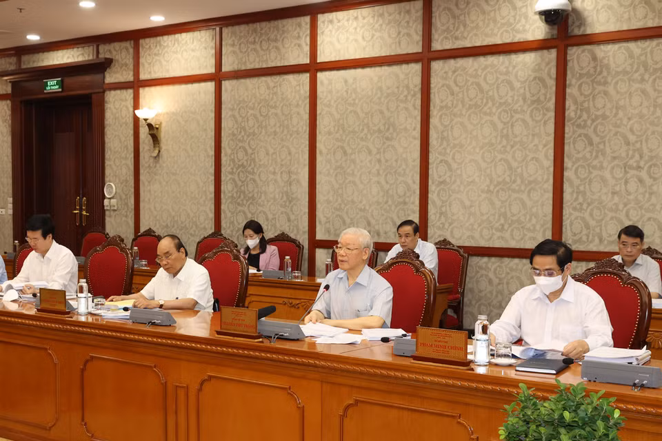 Tổng Bí thư Nguyễn Phú Trọng phát biểu kết luận cuộc họp. (Ảnh: Trí Dũng/TTXVN)