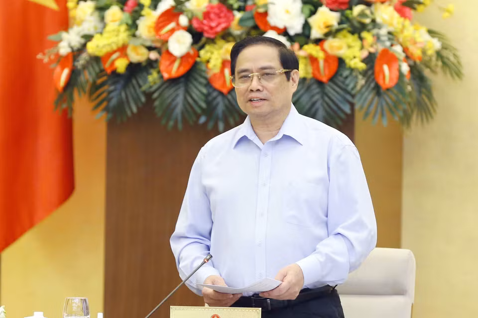 Thủ tướng Phạm Minh Chính phát biểu tại cuộc họp về công tác chuẩn bị cho Kỳ họp thứ nhất, Quốc hội khóa XV. (Ảnh: Doãn Tấn/TTXVN)