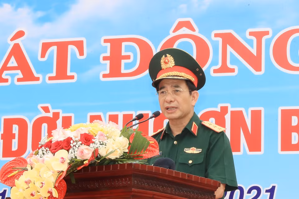 Thượng tướng Phan Văn Giang, Bộ trưởng Quốc phòng phát biểu tại Lễ phát động trồng cây. (Ảnh: Trọng Đức/TTXVN)