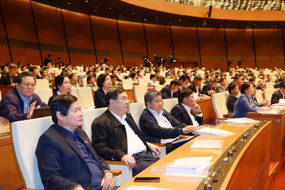 Các đại biểu dự Hội nghị tại điểm cầu chính - Phòng họp Diên Hồng, Nhà Quốc hội (Hà Nội). (Ảnh: Phương Hoa/TTXVN)