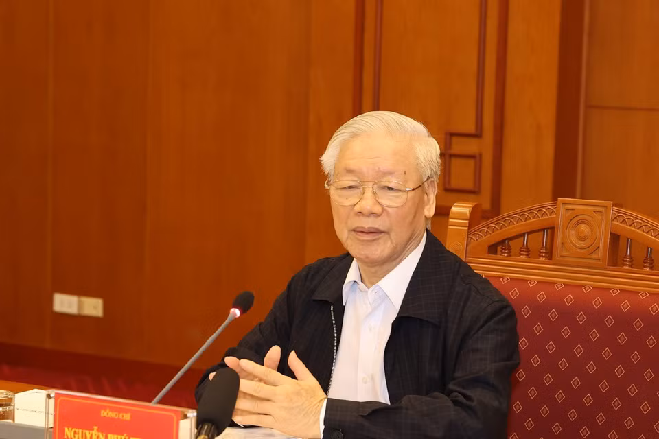 Tổng Bí thư, Chủ tịch nước Nguyễn Phú Trọng phát biểu chỉ đạo cuộc họp. (Ảnh: Trí Dũng/TTXVN)