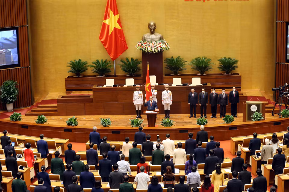 Chủ tịch nước Nguyễn Xuân Phúc tuyên thệ nhậm chức trước Quốc hội, đồng bào và cử tri cả nước. (Ảnh: Phạm Kiên/TTXVN)