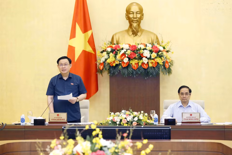 Hinh ảnh Chủ tịch Quốc hội Vương Đình Huệ phát biểu tại cuộc họp về công tác chuẩn bị cho Kỳ họp thứ nhất, Quốc hội khóa XV. (Ảnh: Doãn Tấn/TTXVN)
