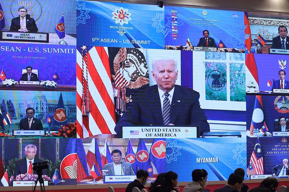 Trưởng đoàn các nước ASEAN và Hoa Kỳ tham dự Hội nghị cấp cao ASEAN-Hoa Kỳ lần thứ 9 bằng hình thức trực tuyến. (Ảnh: Dương Giang/TTXVN)