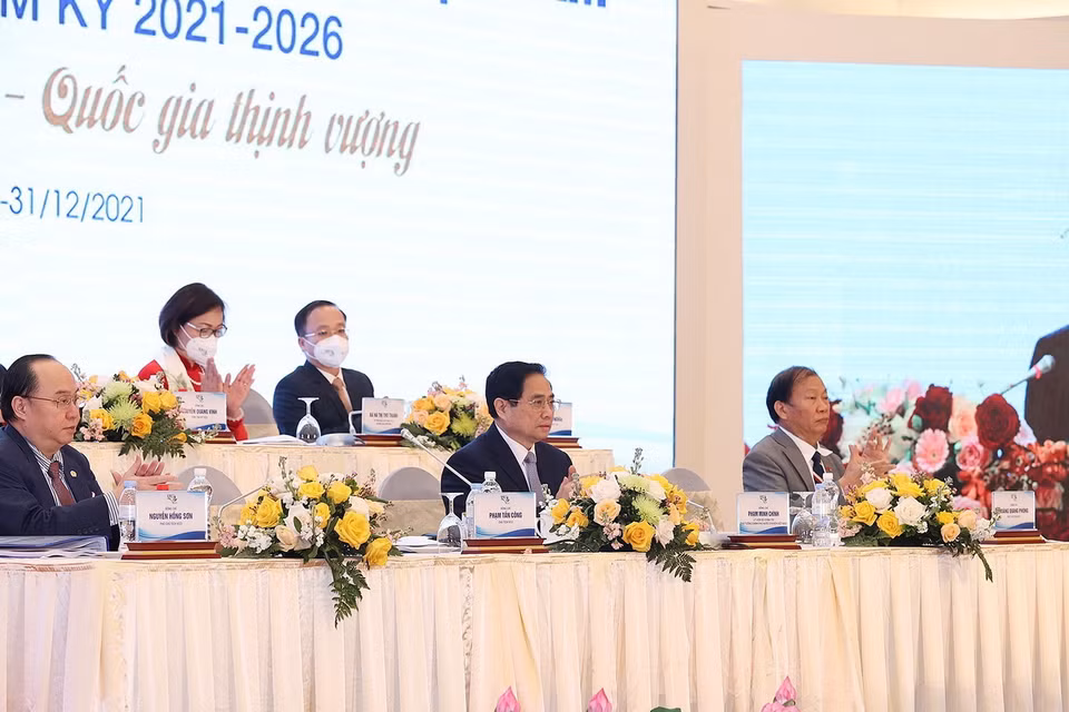  Thủ tướng dự Đại hội Phòng Thương mại-Công nghiệp Việt Nam lần VII. (Ảnh: Dương Giang/TTXVN) 