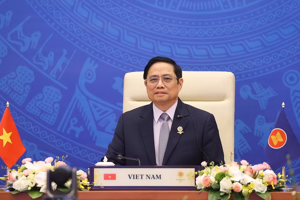 Tối 26/10, Thủ tướng Chính phủ Phạm Minh Chính tham dự và phát biểu tại Hội nghị cấp cao ASEAN-Hoa Kỳ lần thứ 9 theo hình thức trực tuyến. (Ảnh: Dương Giang/TTXVN)