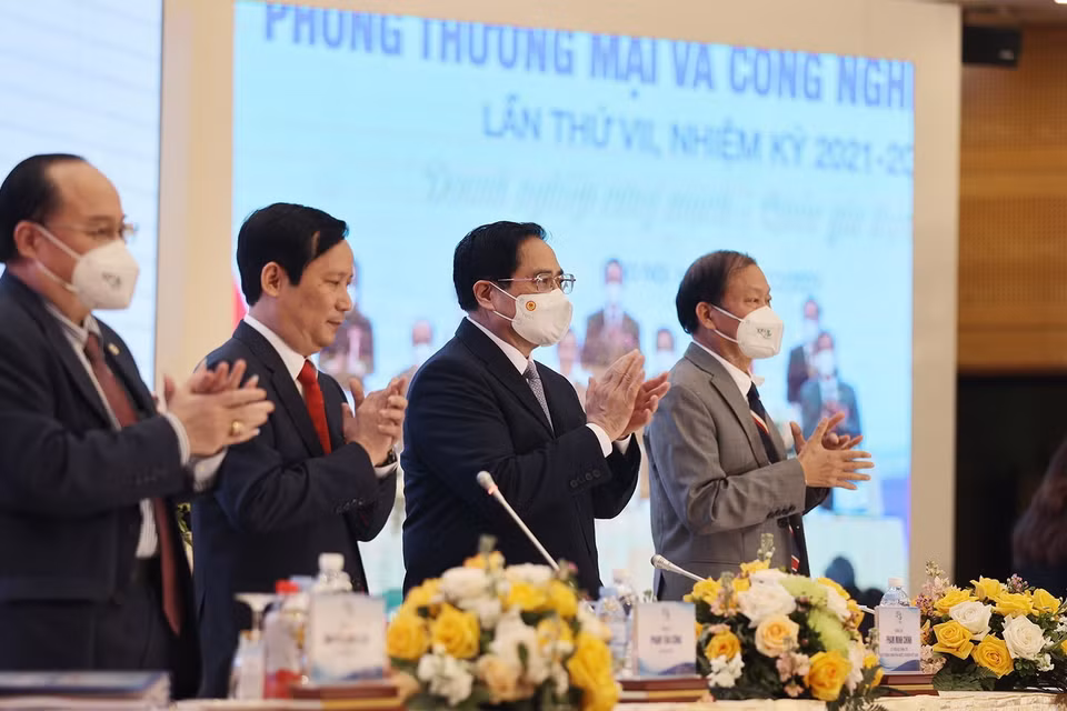  Thủ tướng Phạm Minh Chính ngồi trên Đoàn Chủ tịch Đại hội. (Ảnh: Dương Giang/TTXVN) 