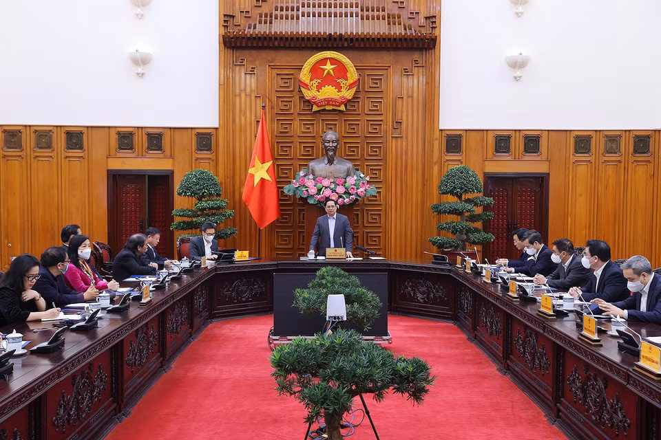  Thủ tướng Phạm Minh Chính phát biểu tại buổi làm việc với Liên hiệp các Hội Văn học nghệ thuật Việt Nam. (Ảnh: Dương Giang/TTXVN)
