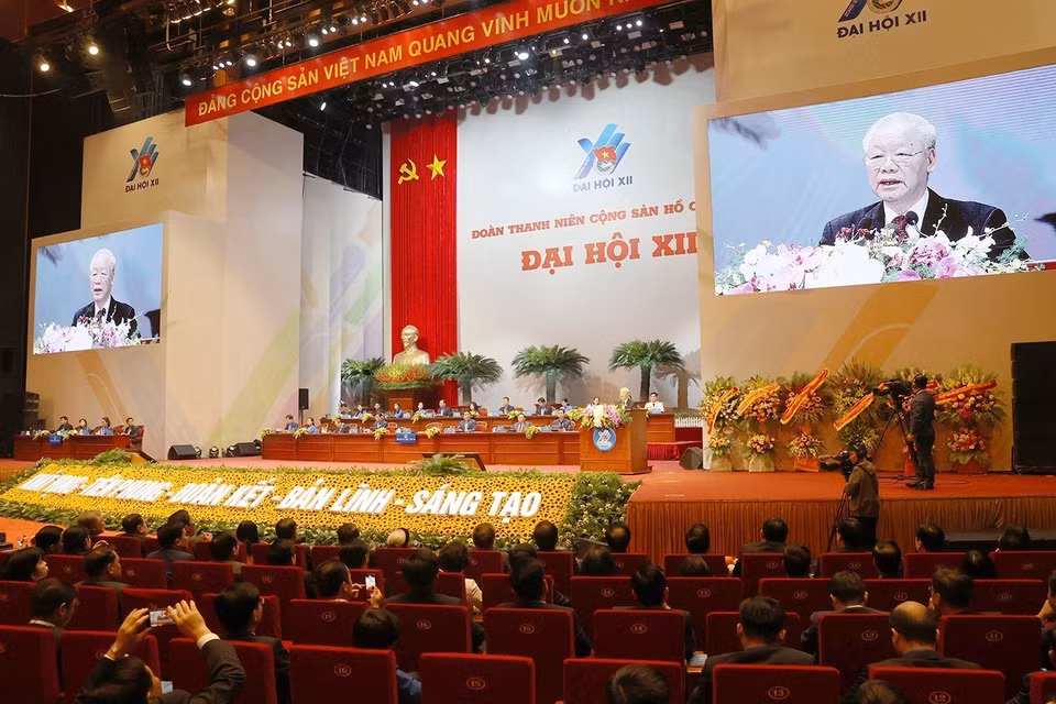 Tổng Bí thư Nguyễn Phú Trọng phát biểu chỉ đạo tại Đại hội đại biểu toàn quốc Đoàn Thanh niên Cộng sản Hồ Chí Minh. (Ảnh: Trí Dũng/TTXVN)