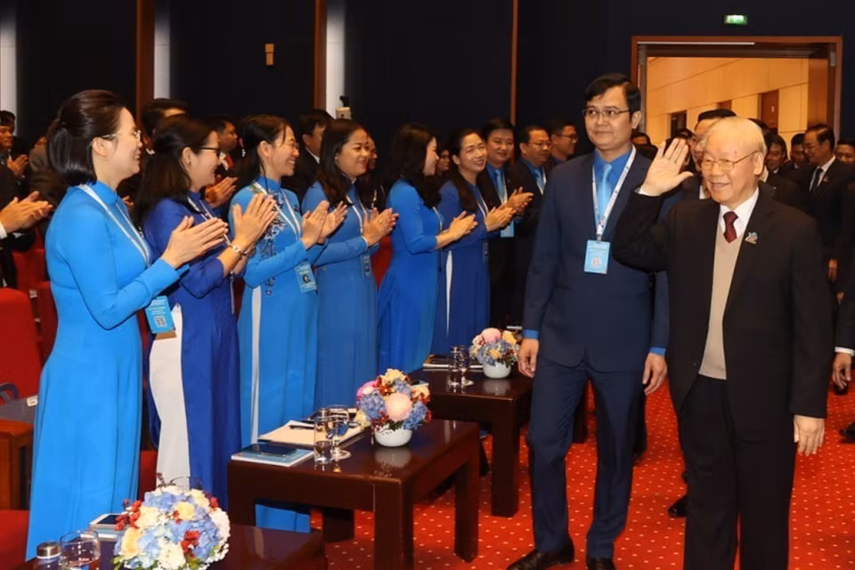 Tổng Bí thư Nguyễn Phú Trọng đến dự đại hội. (Ảnh: Trí Dũng/TTXVN)