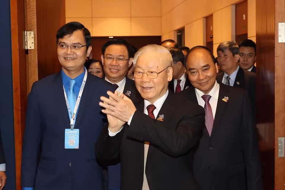Tổng Bí thư Nguyễn Phú Trọng đến dự đại hội. (Ảnh: Trí Dũng/TTXVN)