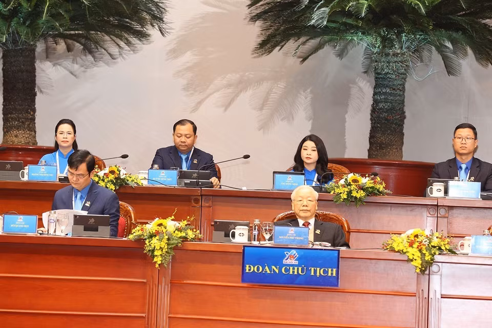 Tổng Bí thư Nguyễn Phú Trọng tham gia Đoàn Chủ tịch đại hội. (Ảnh: Trí Dũng/TTXVN)