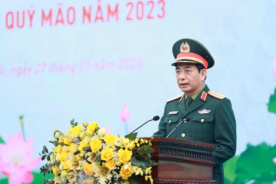 Đại tướng Phan Văn Giang, Bộ trưởng Bộ Quốc phòng phát biểu tại Lễ phát động Tết trồng cây đời đời nhớ ơn Bác Hồ. (Ảnh: Dương Giang/TTXVN) 