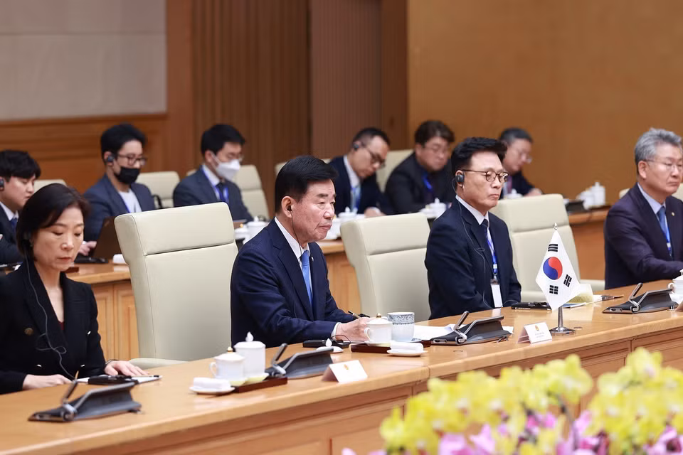 Chủ tịch Quốc hội Hàn Quốc Kim Jin-pyo phát biểu. (Ảnh: Dương Giang/TTXVN)