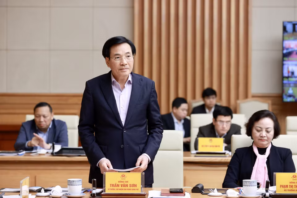 Bộ trưởng, Chủ nhiệm Văn phòng Chính phủ Trần Văn Sơn phát biểu. (Ảnh: Dương Giang/TTXVN)