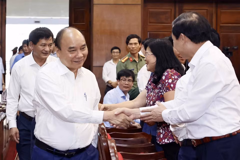 Chiều 18/5, tại thành phố Điện Biên, Chủ tịch nước Nguyễn Xuân Phúc làm việc với Ban Thường vụ tỉnh ủy và lãnh đạo chủ chốt tỉnh Điện Biên. (Ảnh: Thống Nhất/TTXVN)