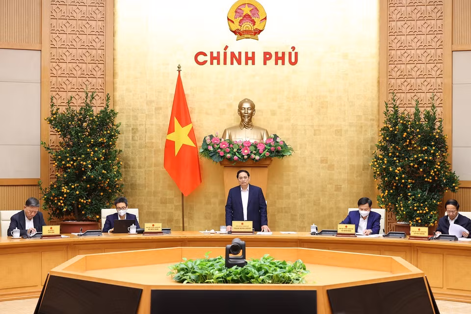 Sáng 28/1, tại Trụ sở Chính phủ, Thủ tướng Chính phủ Phạm Minh Chính chủ trì Phiên họp Chính phủ thường kỳ để đánh giá tình hình phát triển kinh tế-xã hội tháng 1; triển khai nhiệm vụ tháng 2. (Ảnh: Dương Giang/TTXVN)