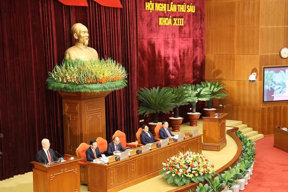 Hình ảnh Tổng Bí thư Nguyễn Phú Trọng phát biểu khai mạc hội nghị. (Ảnh: Trí Dũng/TTXVN)