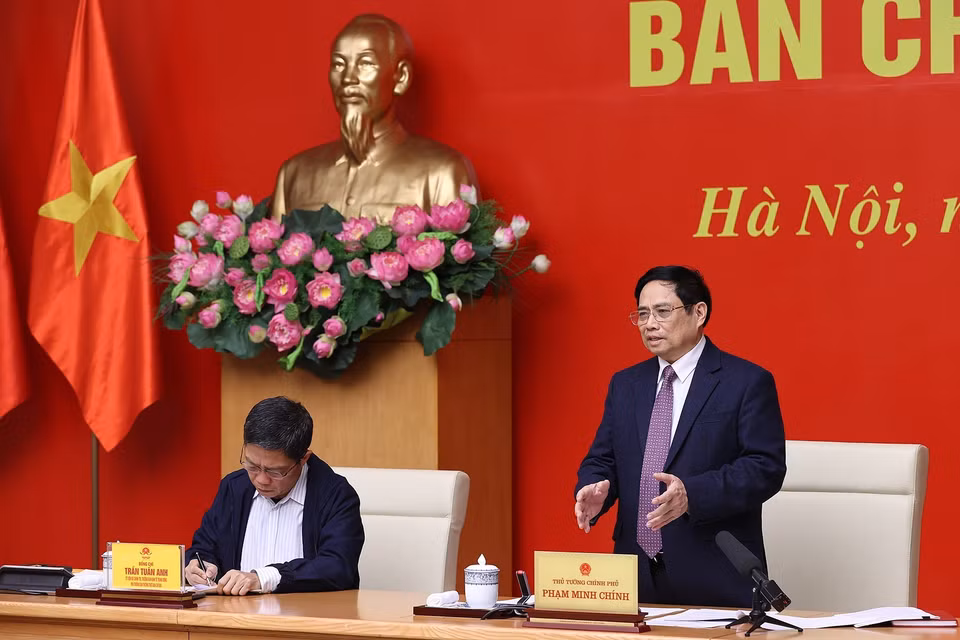 Thủ tướng Phạm Minh Chính phát biểu tại hội nghị. (Ảnh: Dương Giang/TTXVN)