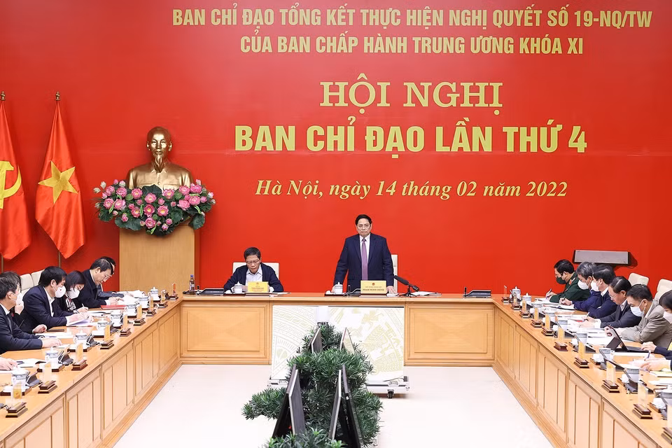 Sáng 14/2, Thủ tướng Phạm Minh Chính chủ trì Hội nghị lần thứ 4 Ban Chỉ đạo Tổng kết thực hiện Nghị quyết số 19-NQ/TW của Ban Chấp hành Trung ương khóa XI về tiếp tục đổi mới chính sách, pháp luật về đất đai. (Ảnh: Dương Giang/TTXVN)