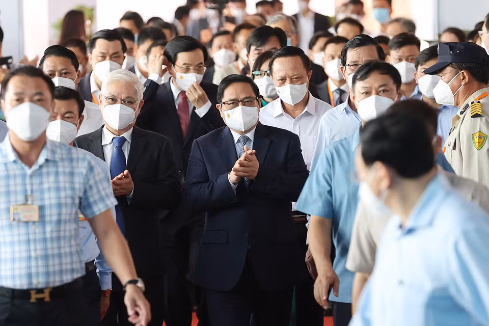 Thủ tướng Phạm Minh Chính đến dự lễ động thổ. (Ảnh: Dương Giang/TTXVN)