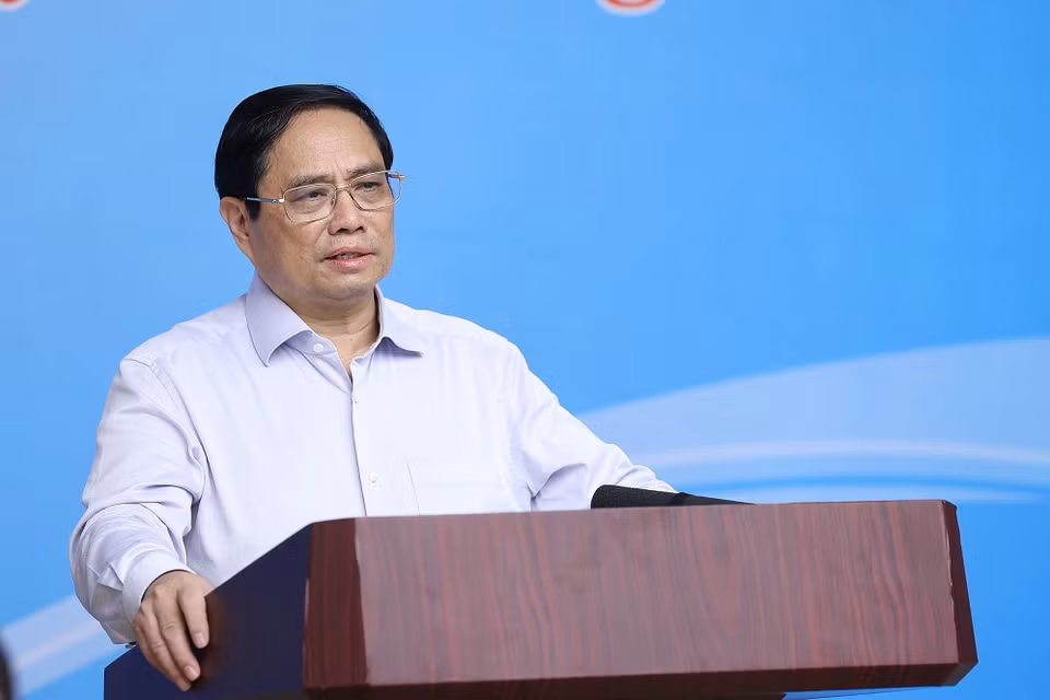 Hình ảnh Thủ tướng Phạm Minh Chính phát biểu tại hội nghị. (Ảnh: Dương Giang/TTXVN)